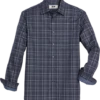 Joseph Abboud Modern Fit Sport Shirt, Navy Roadmap Plaid