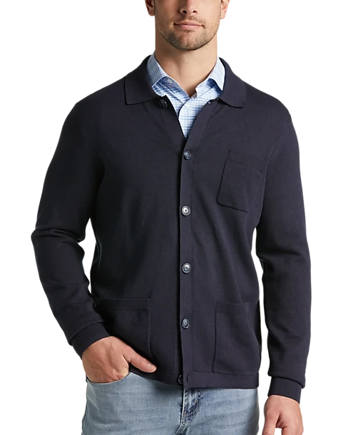Joseph Abboud Modern Fit Spread Collar Knit Cardigan, Navy
