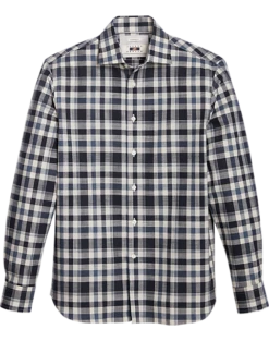 Joseph Abboud Modern Fit Slub Sport Shirt, Navy Plaid