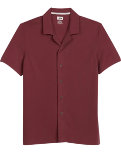 Joseph Abboud Modern Fit Short Sleeve Camp Shirt, Brick Red