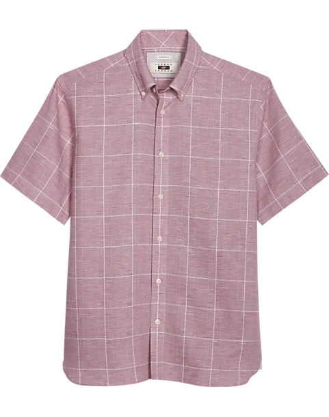 Joseph Abboud Modern Fit Sport Shirt, Burgundy Glen Plaid