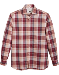 Joseph Abboud Modern Fit Sport Shirt, Burgundy Madras Plaid