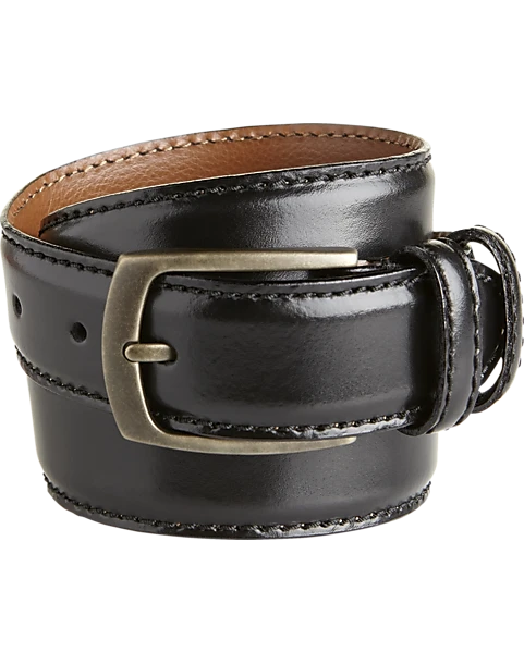 Joseph Abboud Double-Loop Edge Stitch Dress Belt, Black