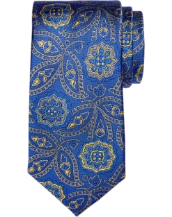 Joseph Abboud Narrow Silk Tie, Teal Paisley Medallion