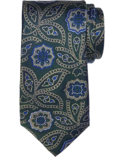 Joseph Abboud Narrow Silk Tie, Olive Paisley Medallion