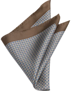 Joseph Abboud Pocket Square, Taupe Geo Check