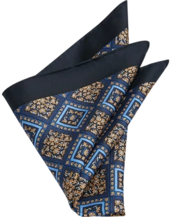 Joseph Abboud Silk Pocket Square, Navy Square Medallion