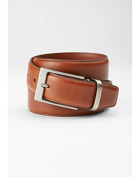 Joseph Abboud Feather Edge Stitched Leather Belt, Cognac