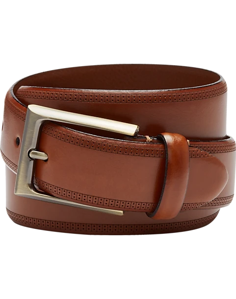 Joseph Abboud Feather Edge Leather Belt, Cognac
