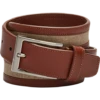 Joseph Abboud Leather And Linen Casual Belt, Tan & Brown