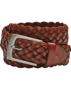 Joseph Abboud Genuine Leather Braided Belt, Cognac