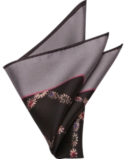 Joseph Abboud Pocket Square, Charcoal Floral Chain